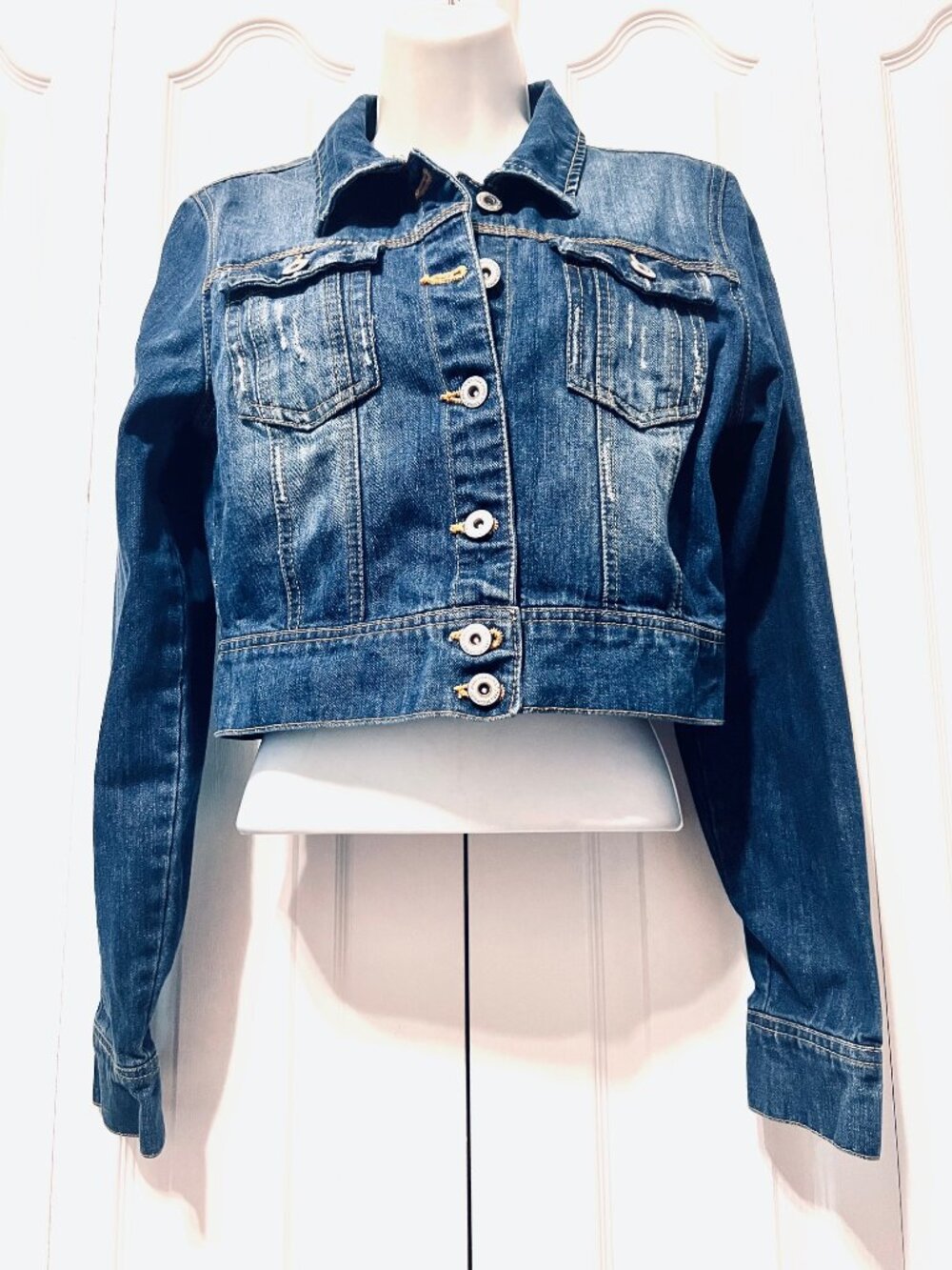 Highway Jeans-Jean Distressed Jacket-Large Jrs.-Blue-Stretch-School-Comfy-Button - Picture 3 of 14